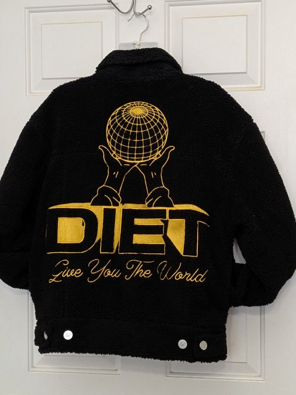 Diet Starts Monday Men's Sherpa Varsity Jacket  Size L Black  Big Logo NWT